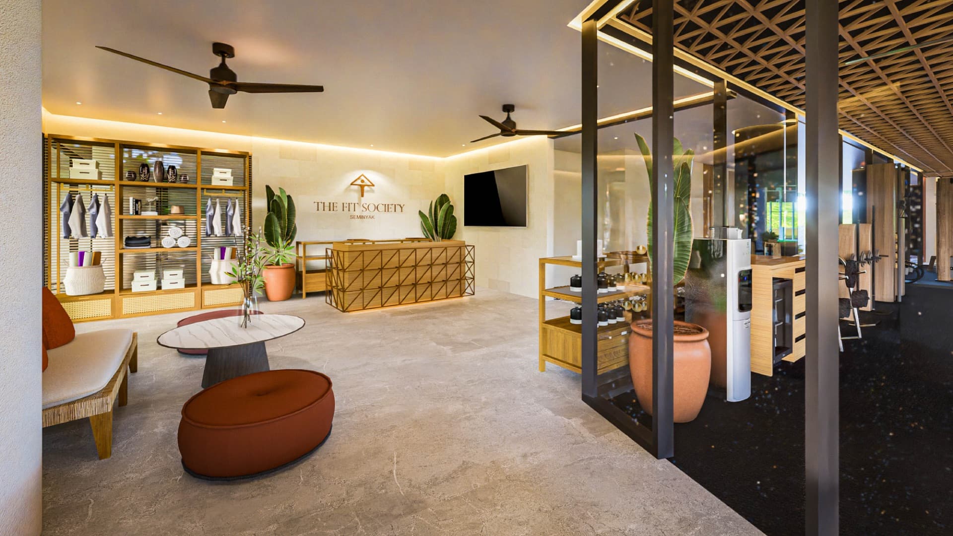 SLC arrival lobby with textured ceiling and warm lighting