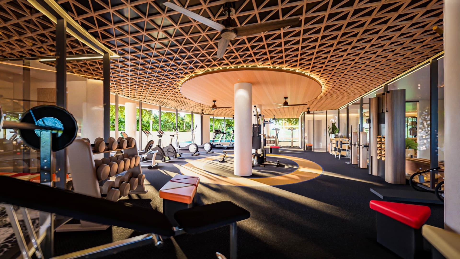 Full-scale gym at SLC with open perimeter and natural light