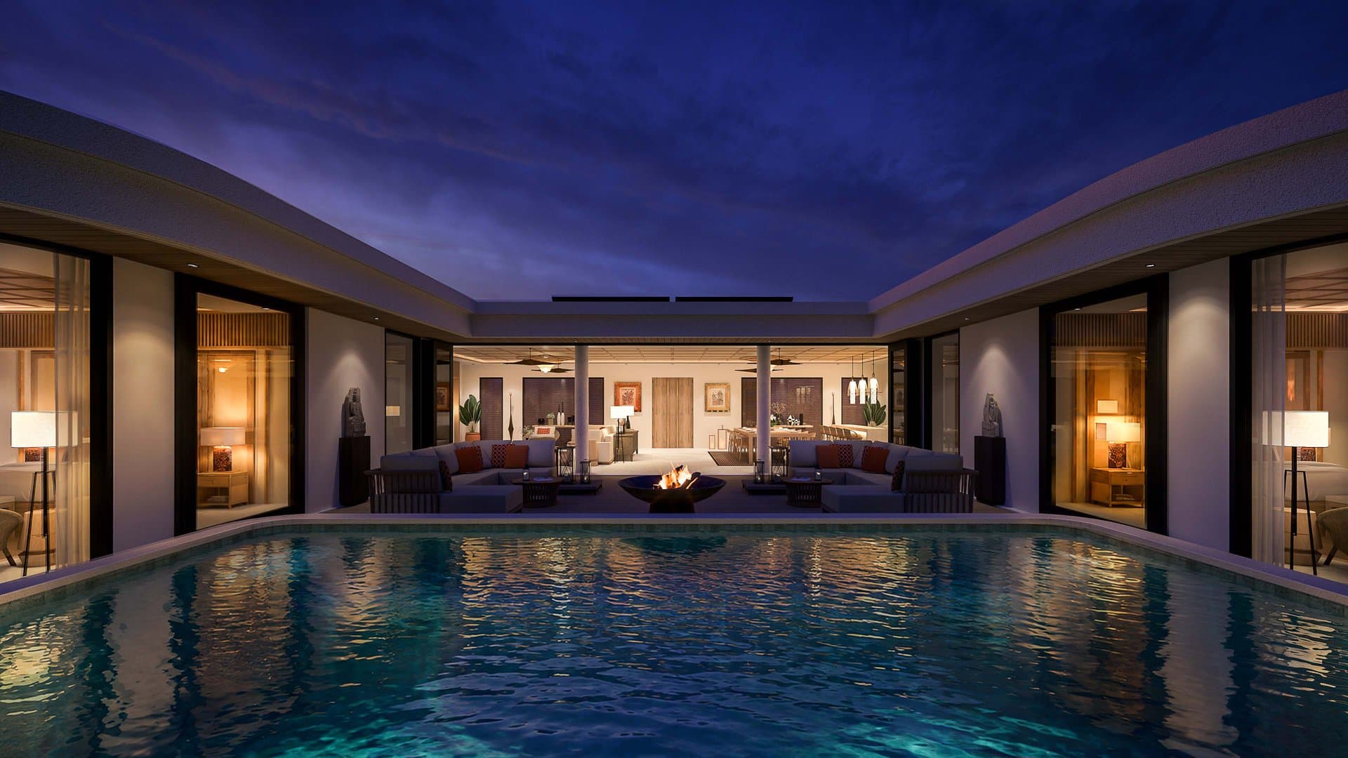 Penthouse private pool terrace at twilight