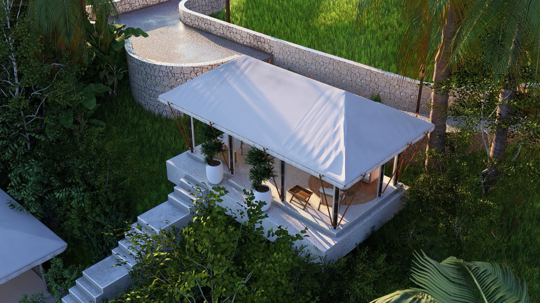 Spa reception with natural materials and garden setting